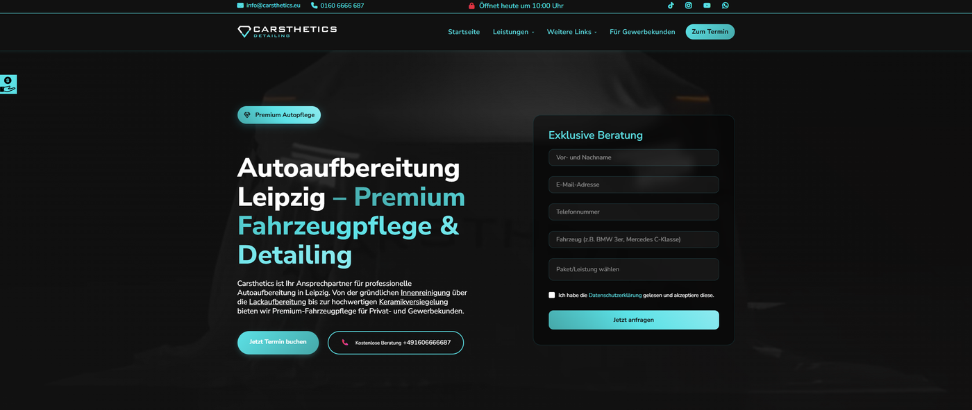 SEO Referenz Carsthetics Leipzig – lokale Sichtbarkeit verbessert